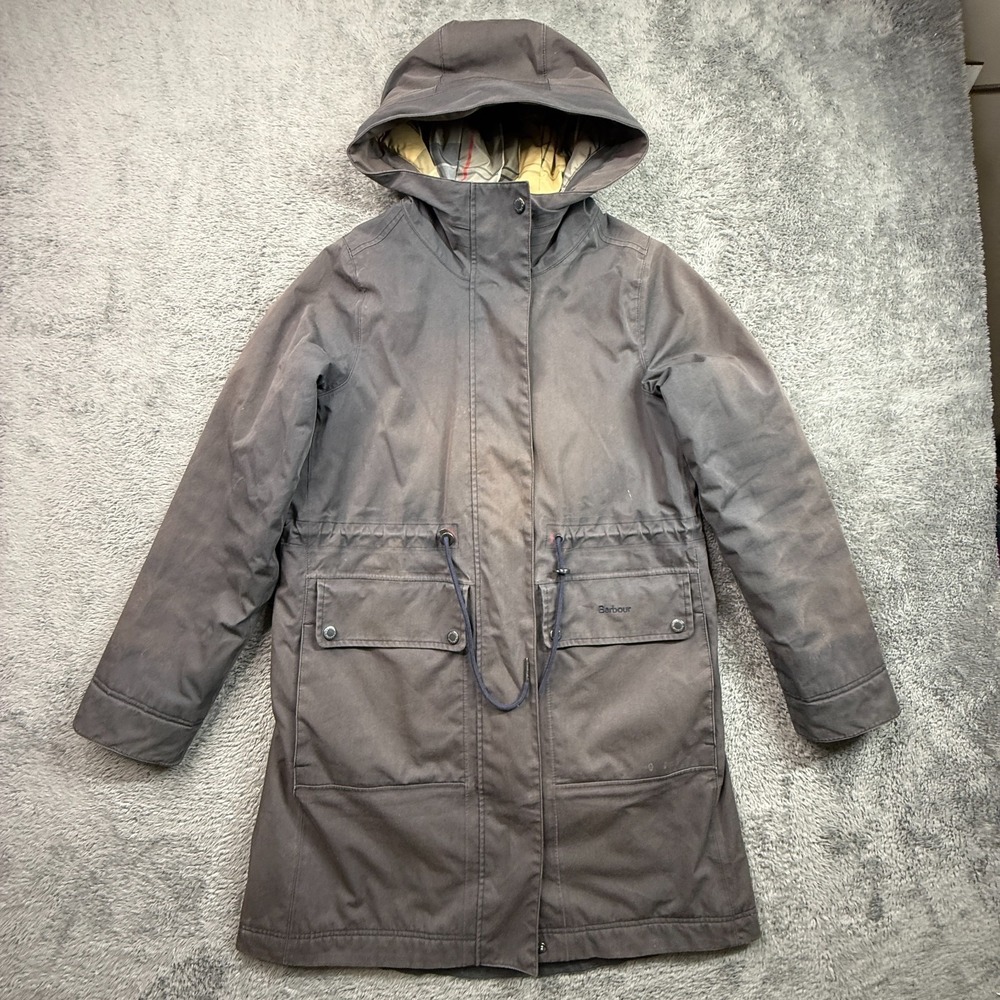Barbour Bowlees Waterproof Longline Jacket Parka Coat Sun Faded Womens 4 Gray